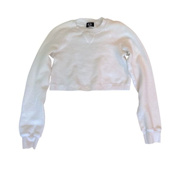 NUX White Cropped Ribbed Crewneck Sweatshirt - Picture 1 of 4